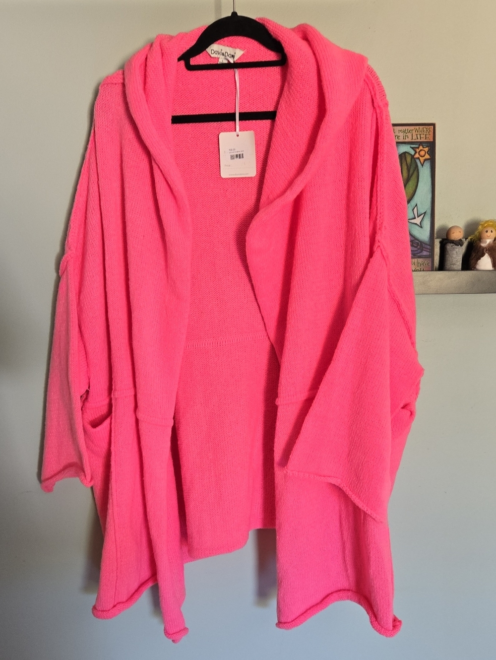 DAVI & DANI Open-Front Hooded Cardigan - Bright Pink